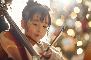 儿童大提琴培训教学演奏摄影图