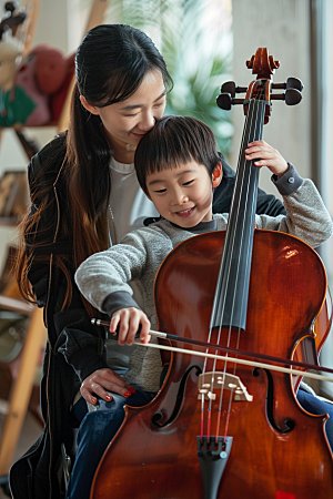 儿童大提琴培训乐器教学摄影图