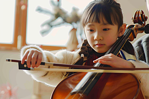 儿童大提琴培训高清演奏摄影图