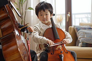 儿童大提琴培训教学演奏摄影图