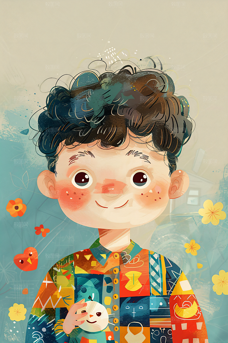 幸福童年休闲简约插画