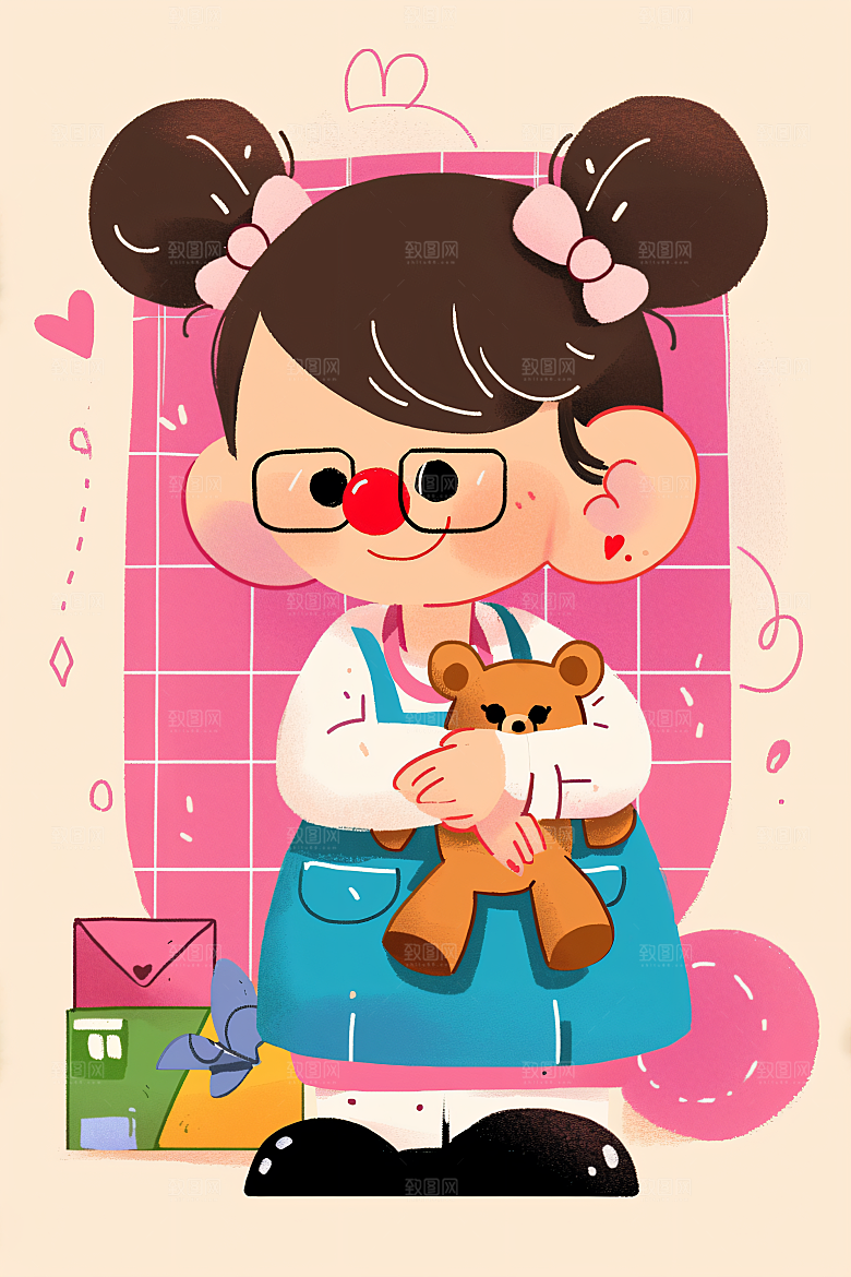 幸福童年形象手绘插画