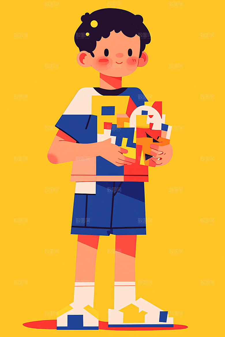 幸福童年彩色手绘插画
