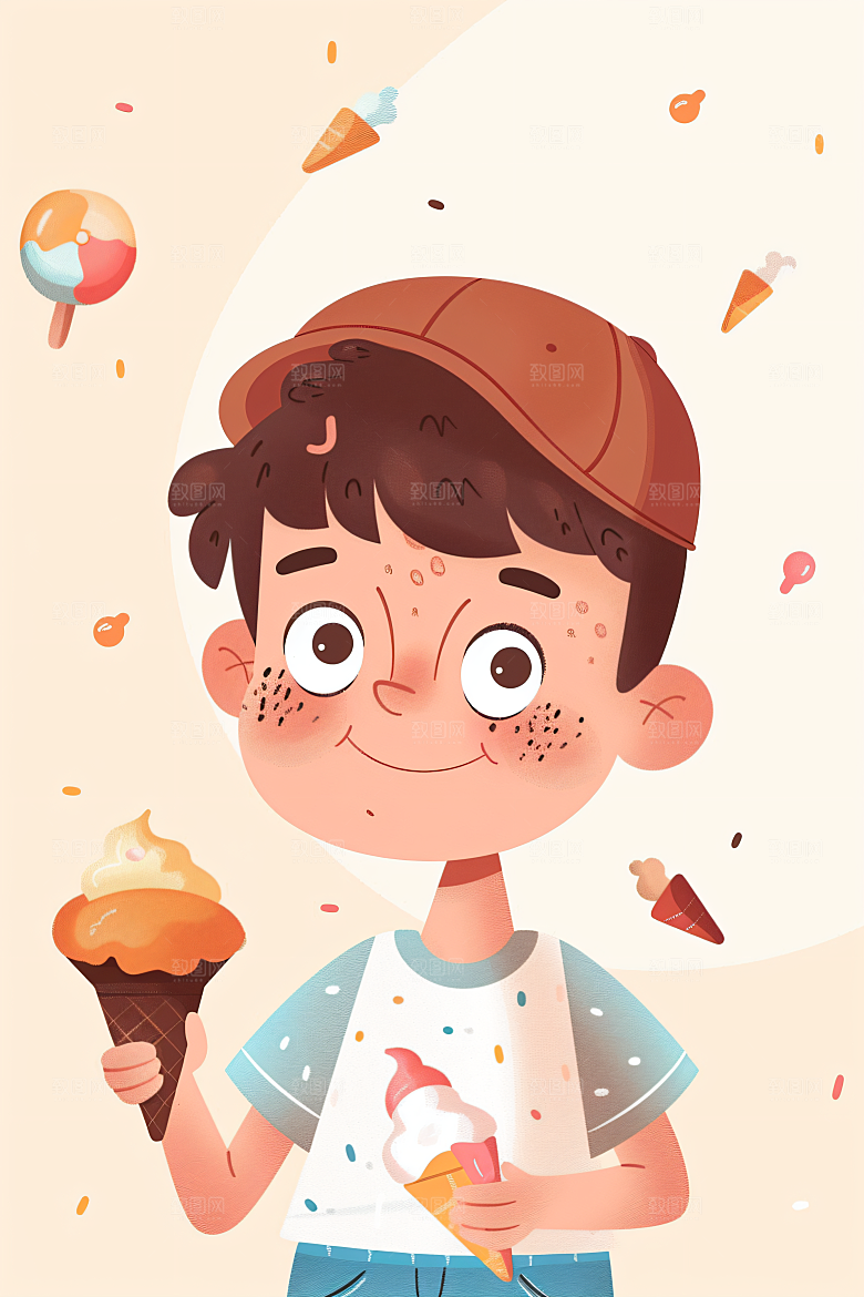 幸福童年快乐彩色插画