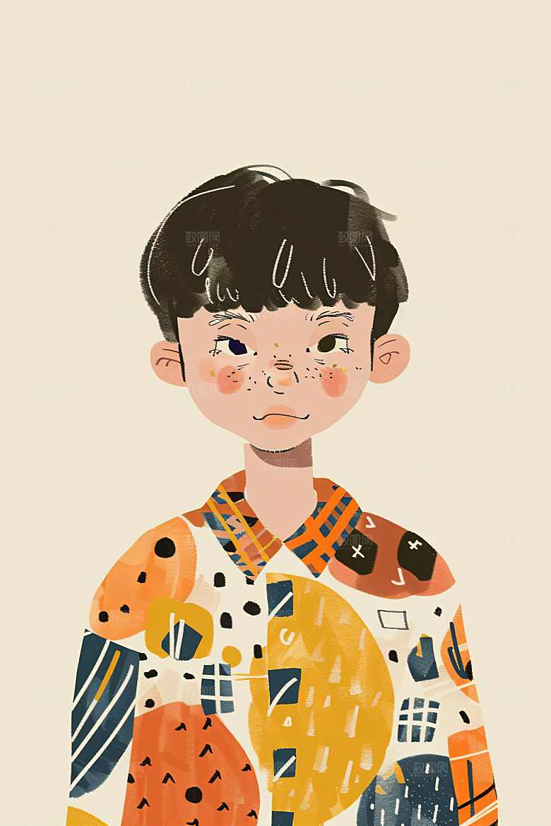 幸福童年孩童彩色插画