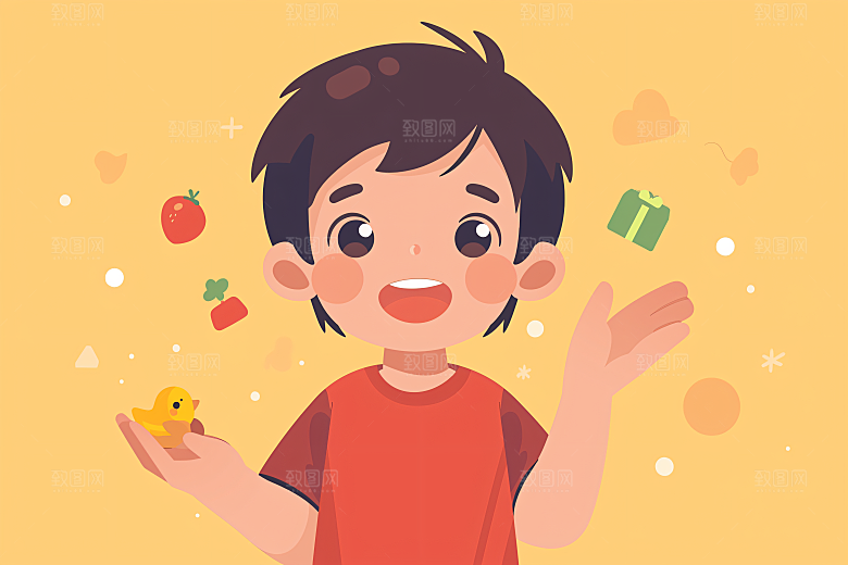幸福童年彩色手绘插画