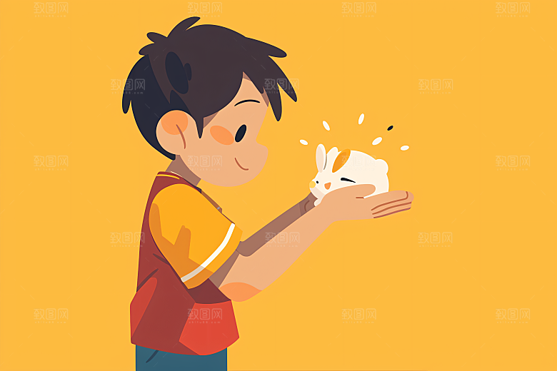 幸福童年自然手绘插画
