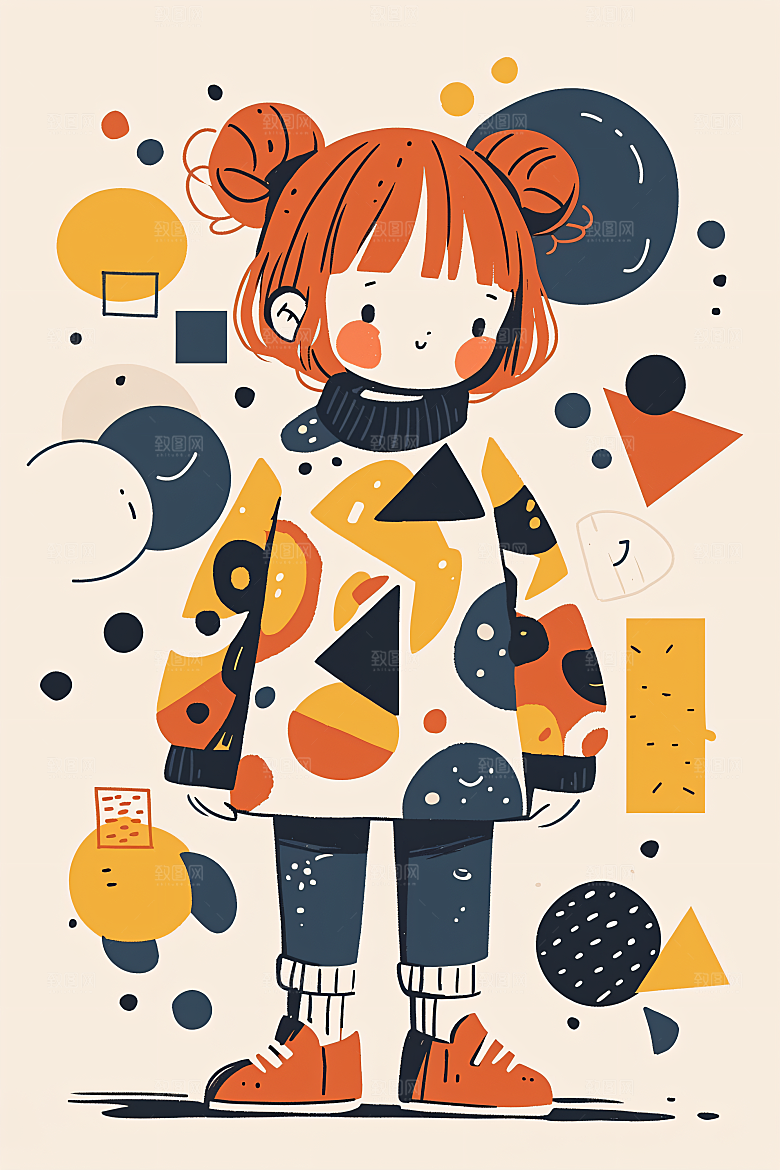 幸福童年彩色孩童插画
