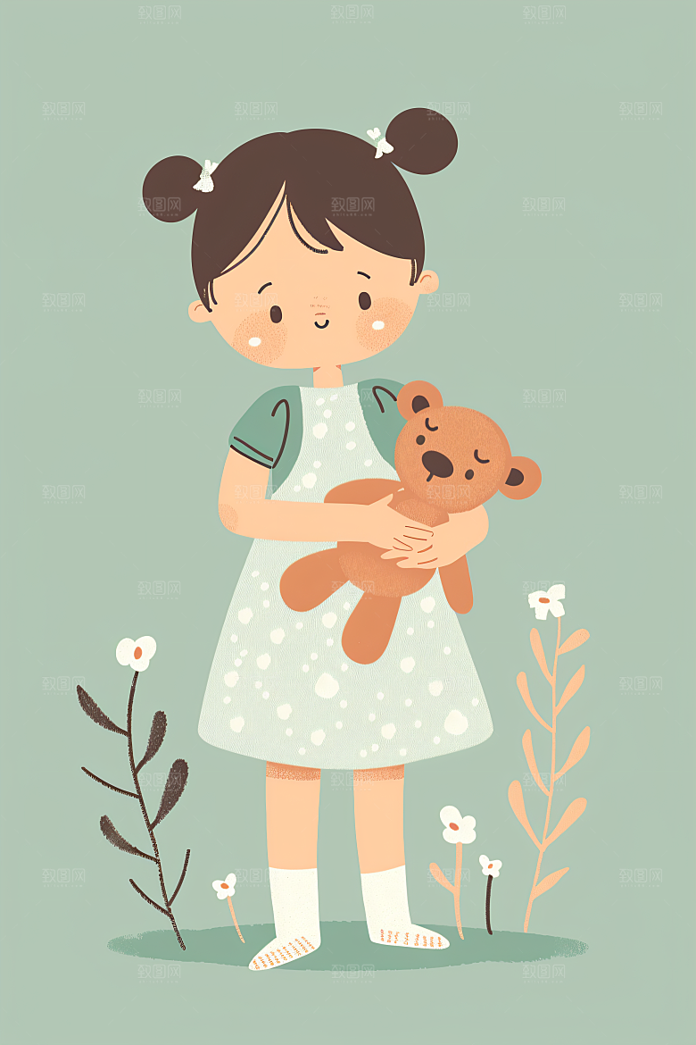 幸福童年形象彩色插画