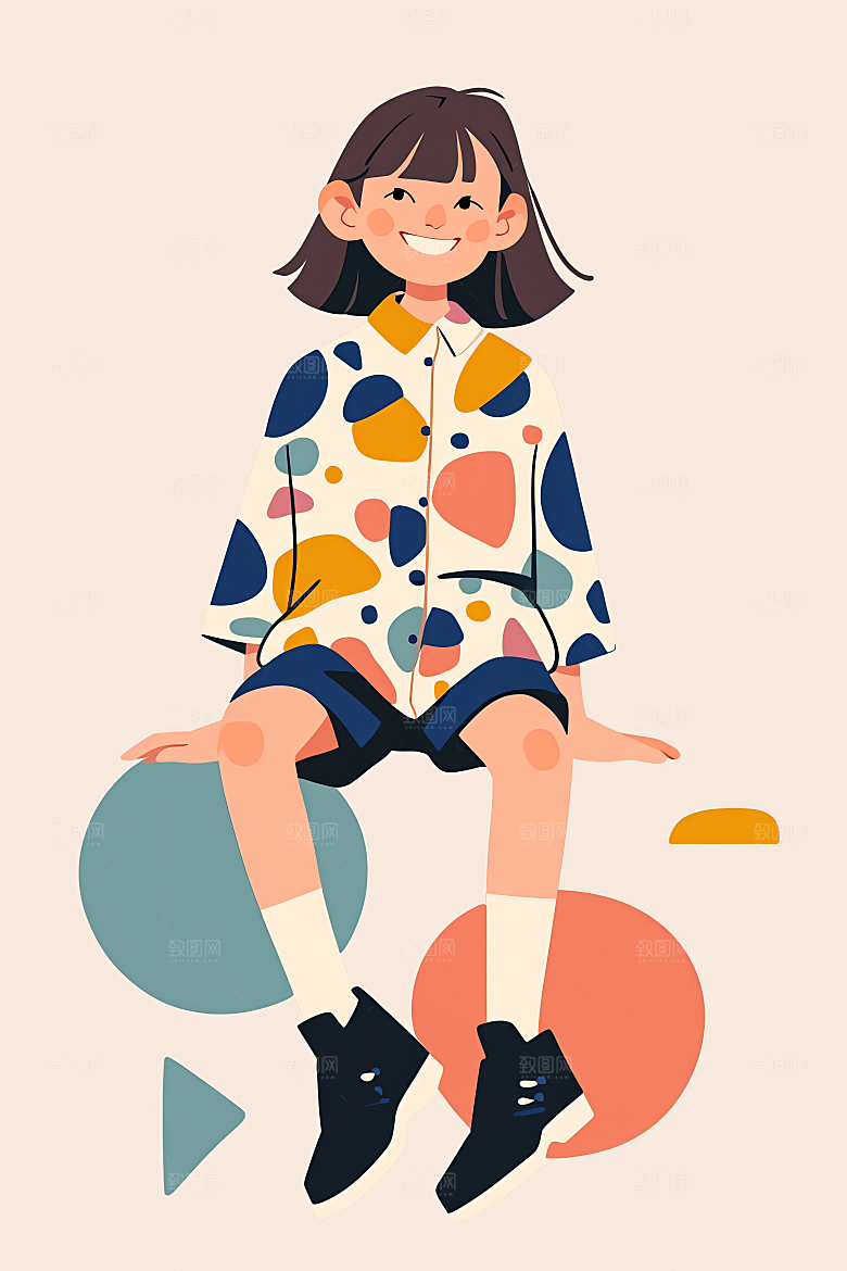 幸福童年清新彩色插画