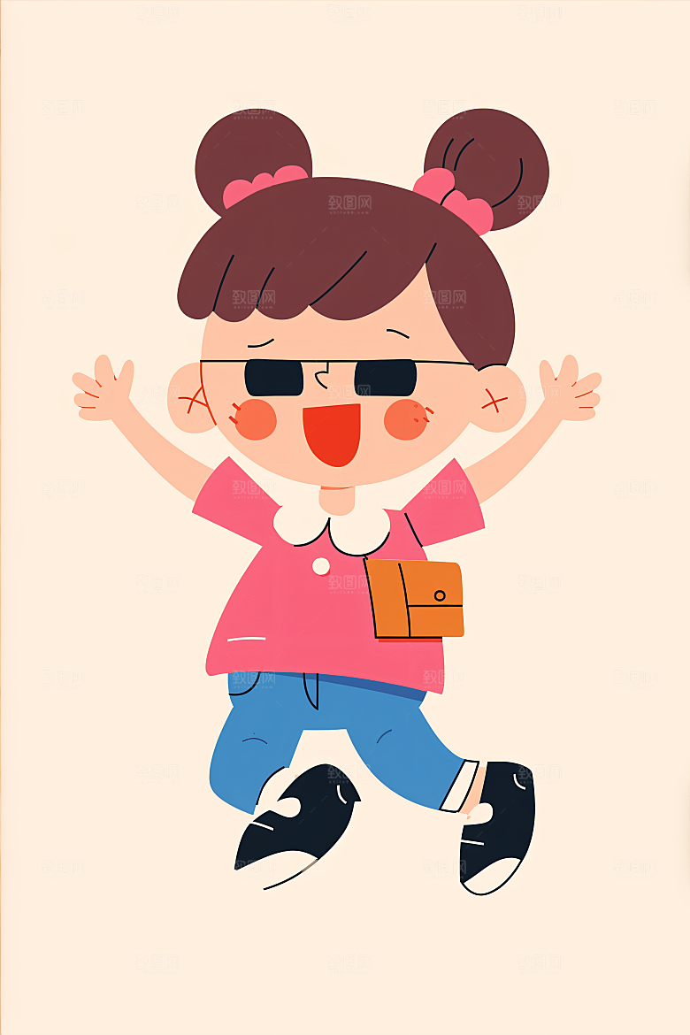 幸福童年彩色人物插画