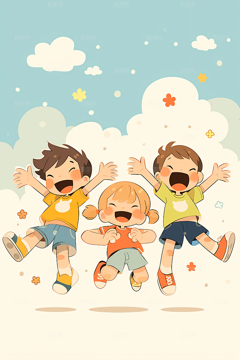 幸福童年清新彩色插画