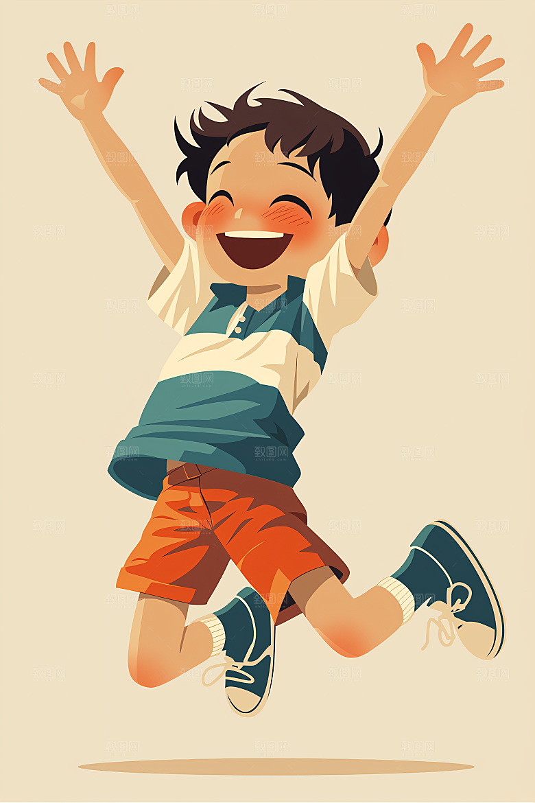 幸福童年手绘彩色插画