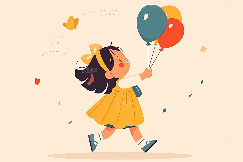 幸福童年彩色形象插画