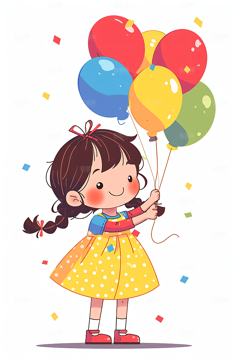 幸福童年彩色手绘插画