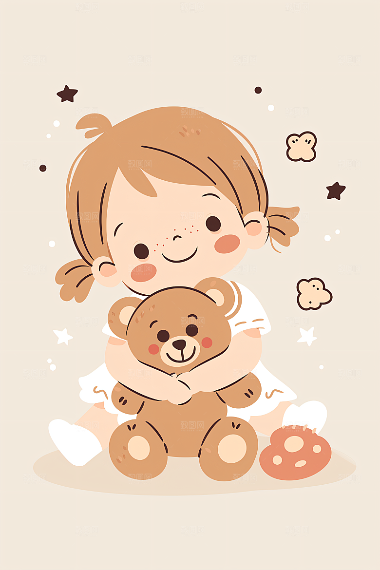 幸福童年清新彩色插画