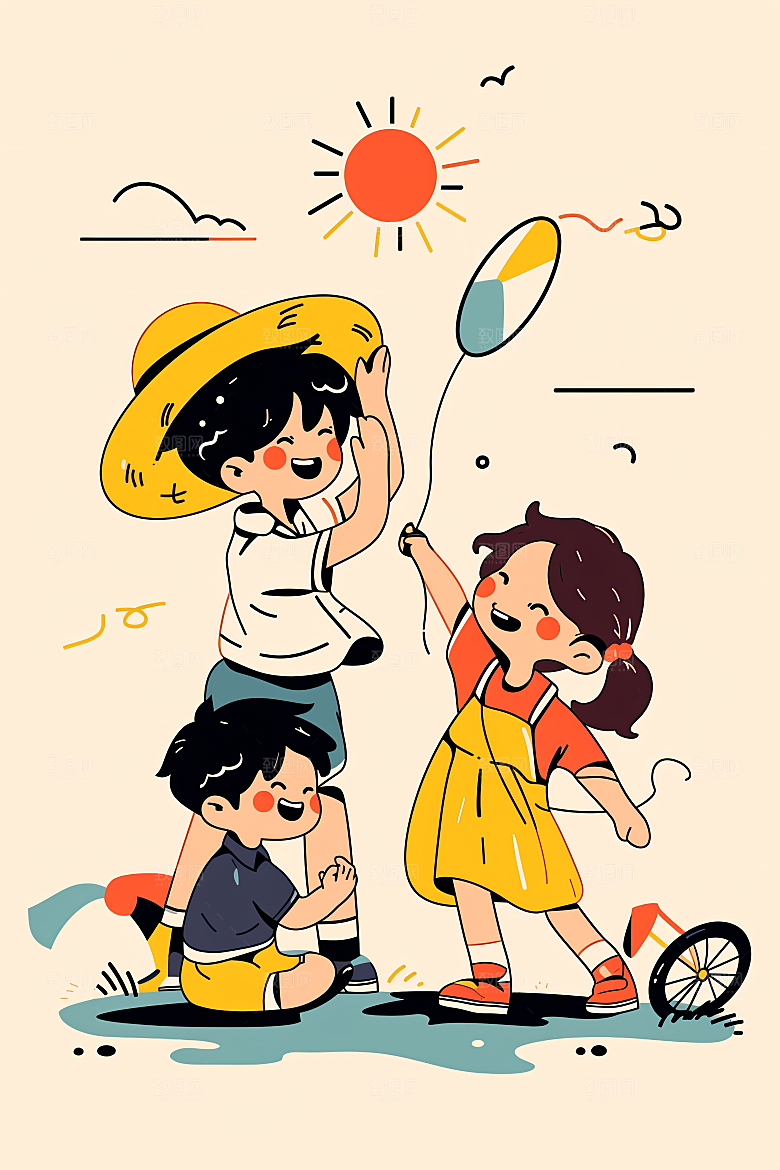 幸福童年童趣自然插画