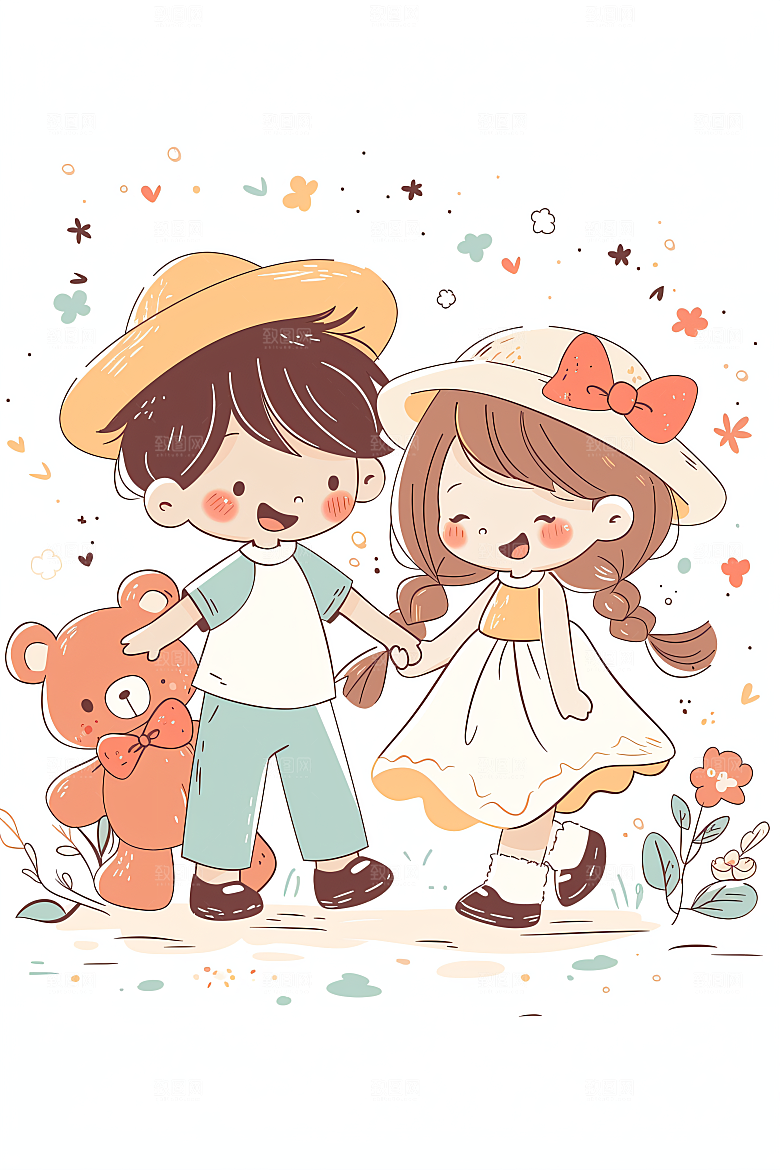 幸福童年彩色人物插画