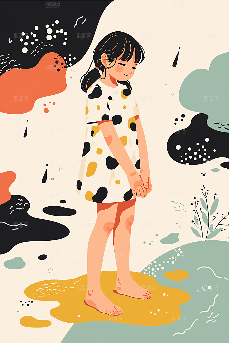 幸福童年人物简约插画