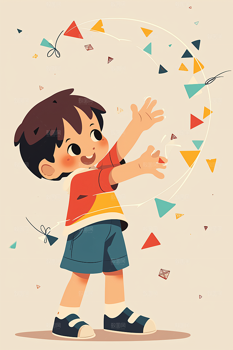 幸福童年可爱童趣插画