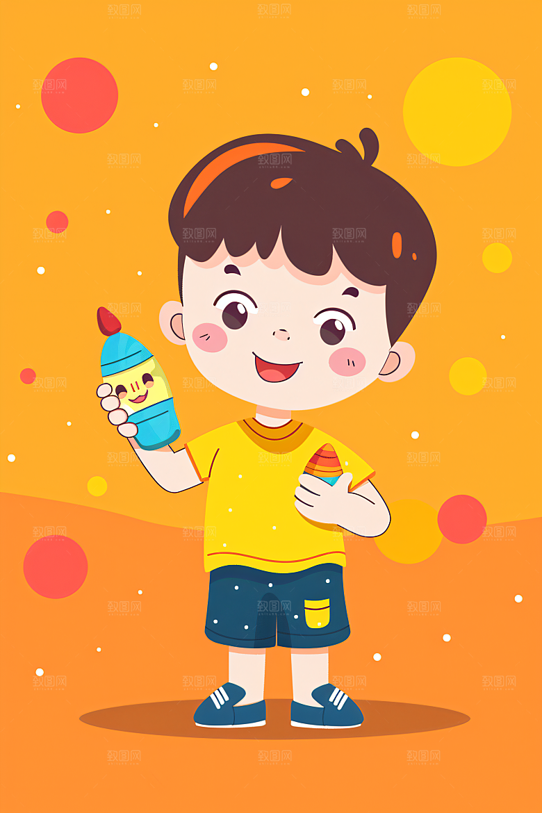 幸福童年清新形象插画