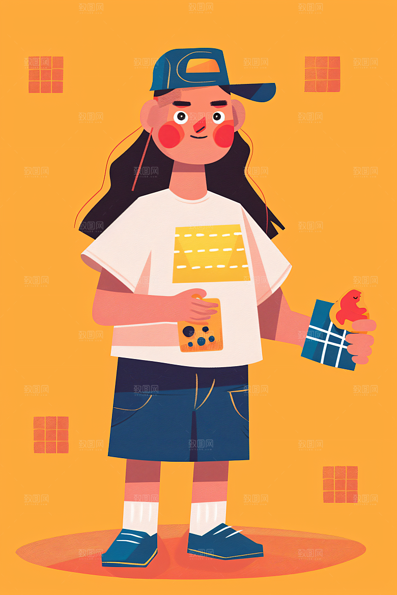 幸福童年自然手绘插画