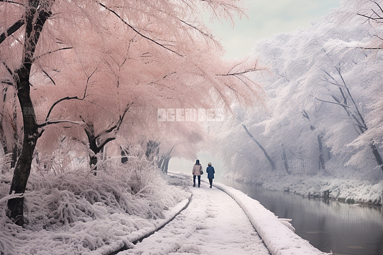 大雪风光景色雪花纷飞摄影图