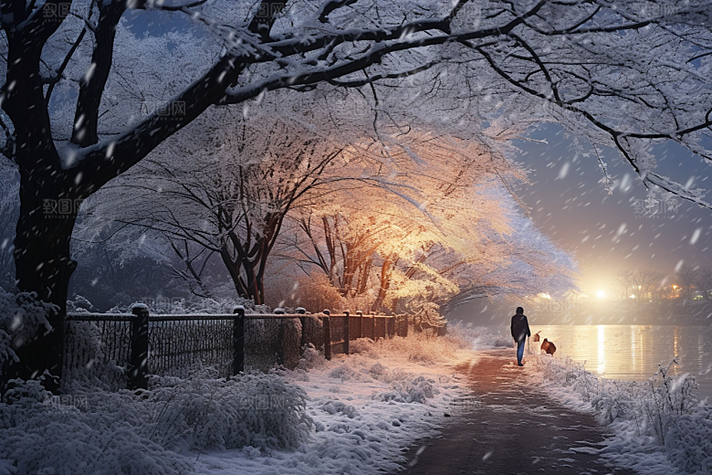 大雪风光美景雪花纷飞摄影图