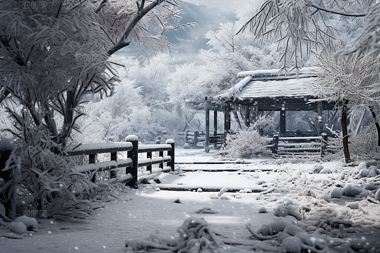 大雪风光寒冷唯美摄影图