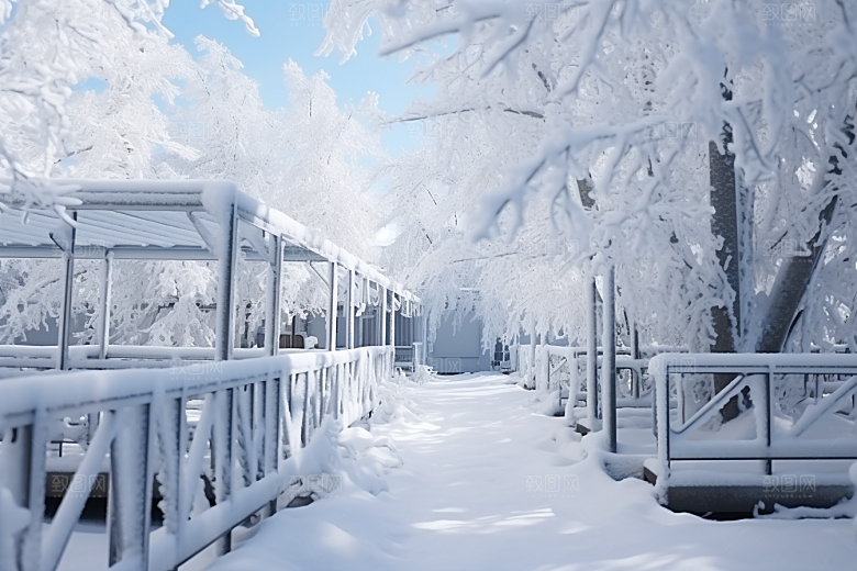 大雪风光寒冷户外摄影图