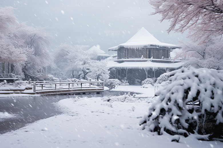 大雪风光寒冷冬天摄影图
