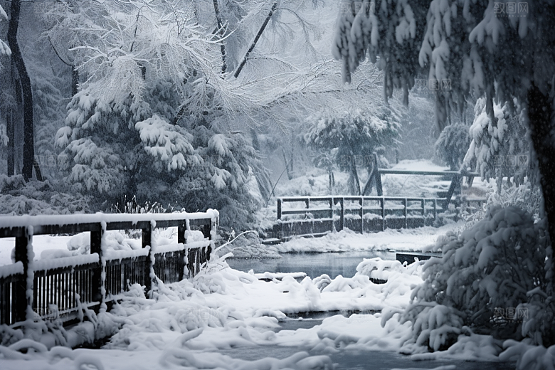 大雪风光自然寒冷摄影图