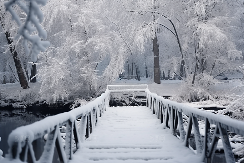 大雪风光寒冷户外摄影图