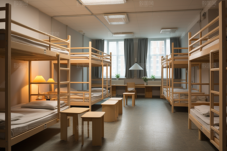 学校宿舍温馨室内摄影图
