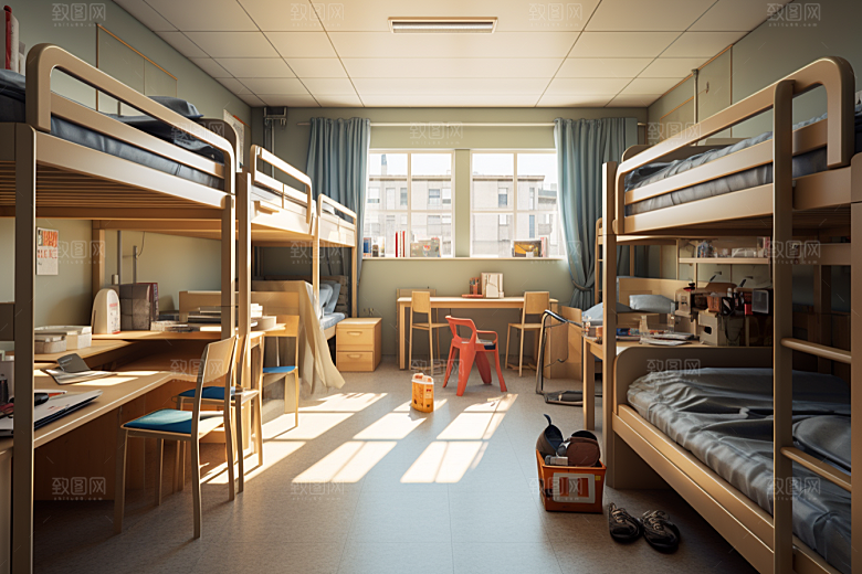 学校宿舍室内学校生活摄影图