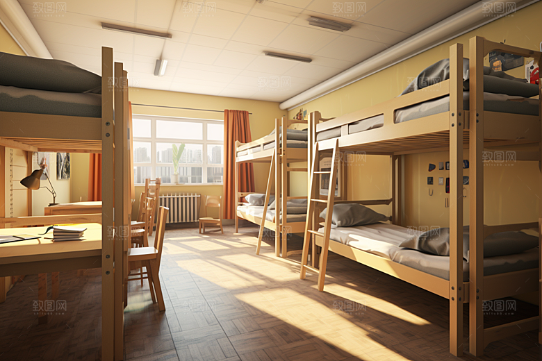 学校宿舍住校室内摄影图
