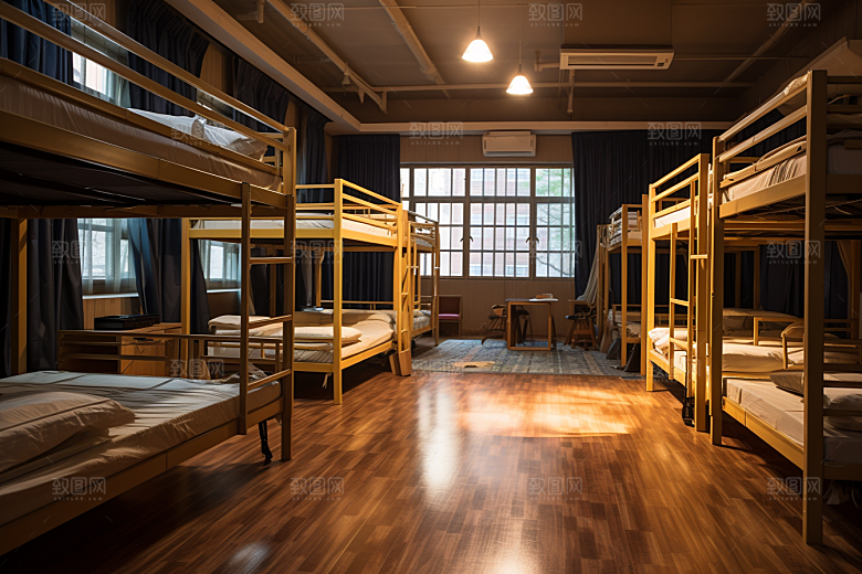 学校宿舍温馨室内摄影图