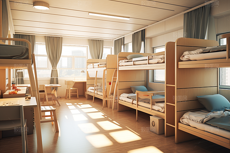 学校宿舍简约室内摄影图