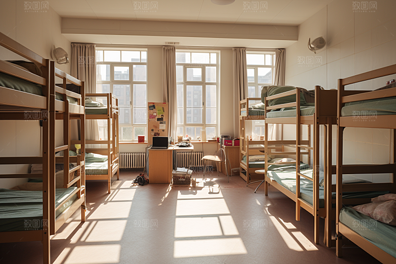 学校宿舍上下铺温馨摄影图