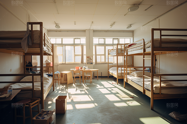 学校宿舍开学季上下铺摄影图