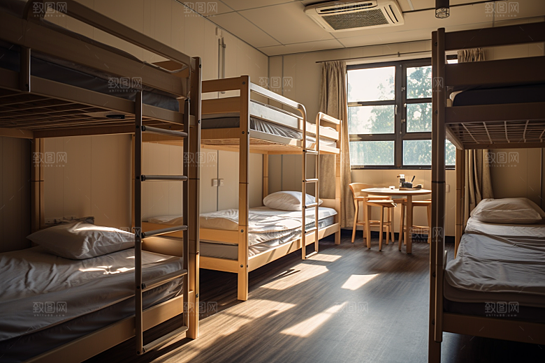 学校宿舍室内上下铺摄影图