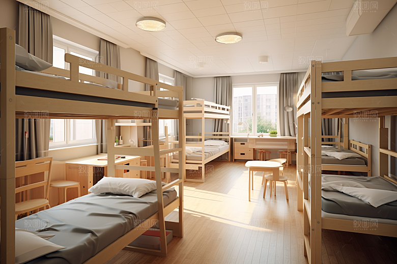 学校宿舍温馨室内摄影图