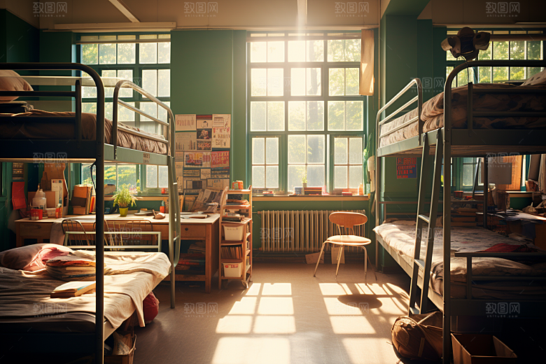 学校宿舍室内住校摄影图
