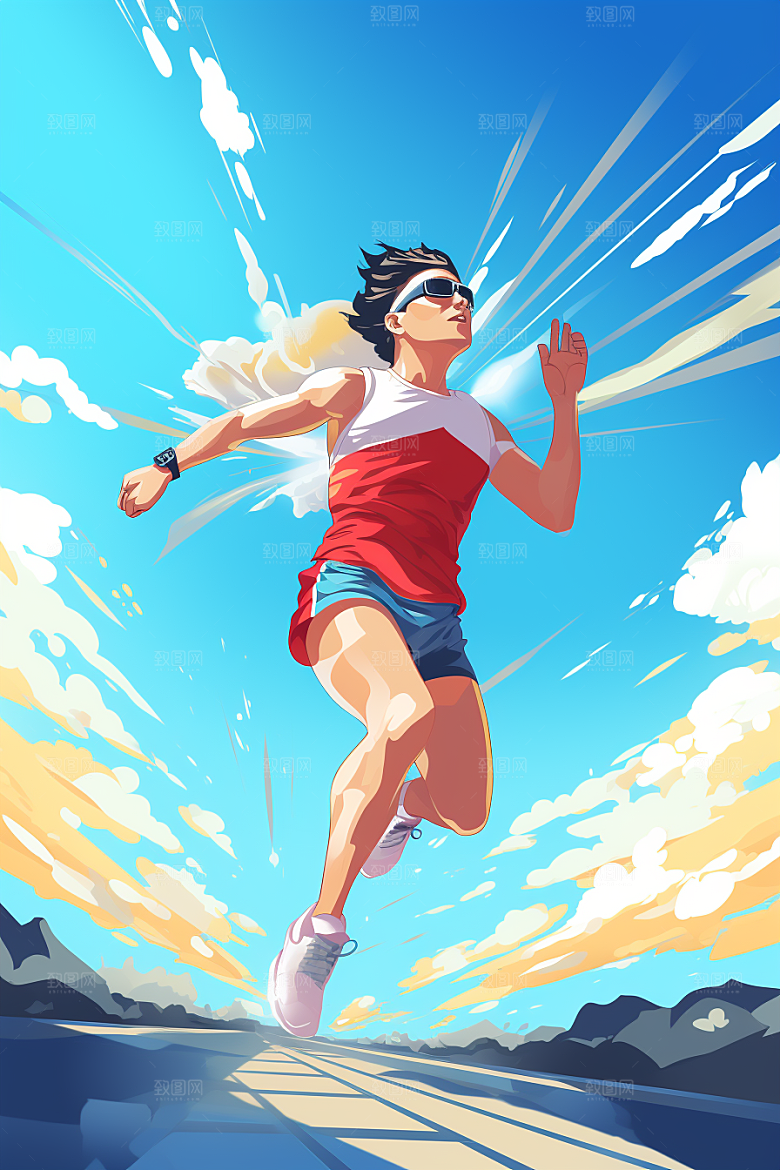 打羽毛球竞技彩色插画