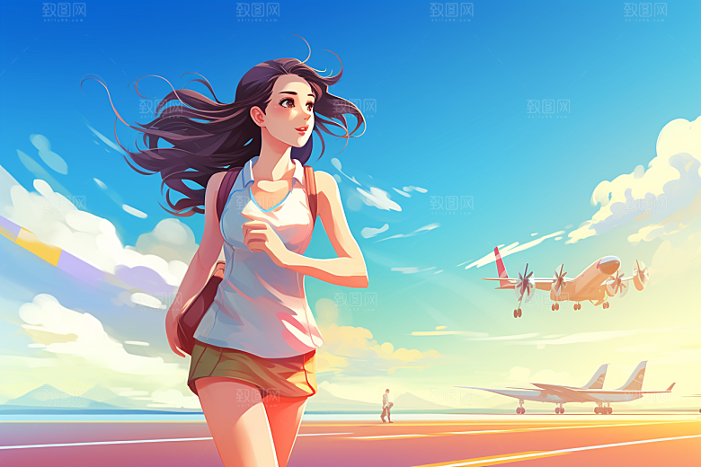 打羽毛球竞技运动插画