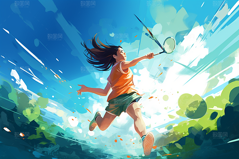 打羽毛球运动篮球运动员插画