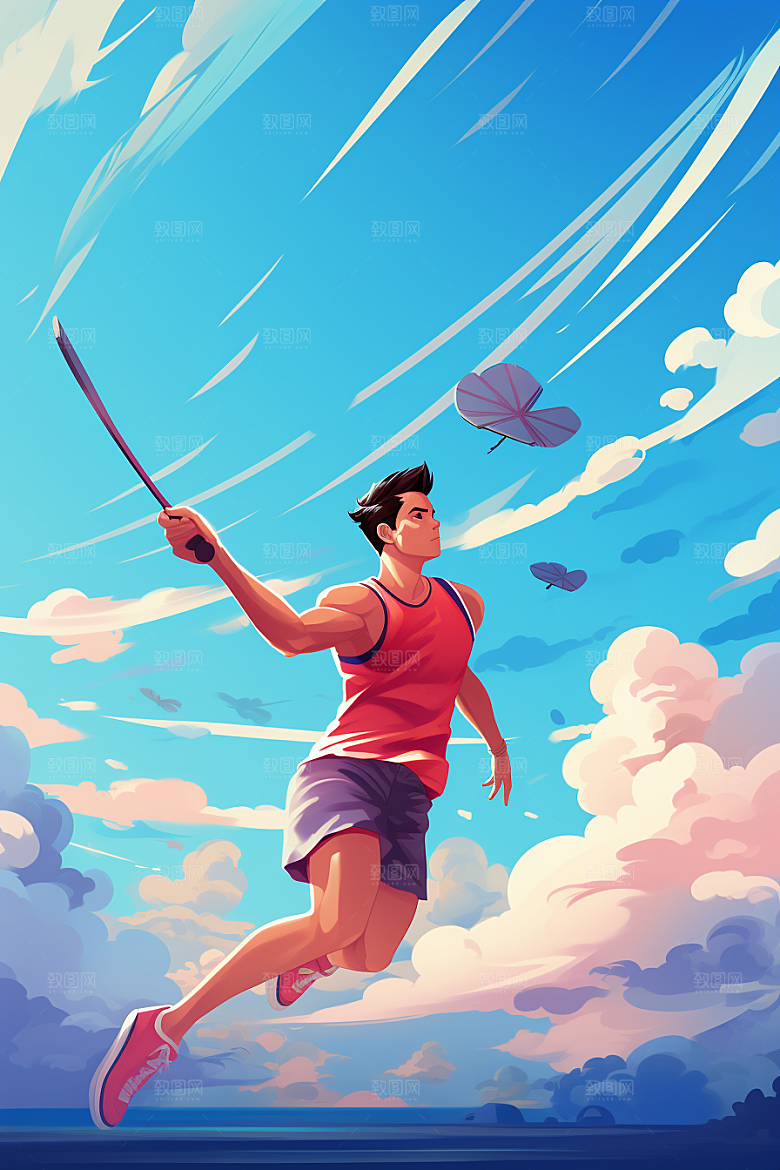 打羽毛球竞技体育插画
