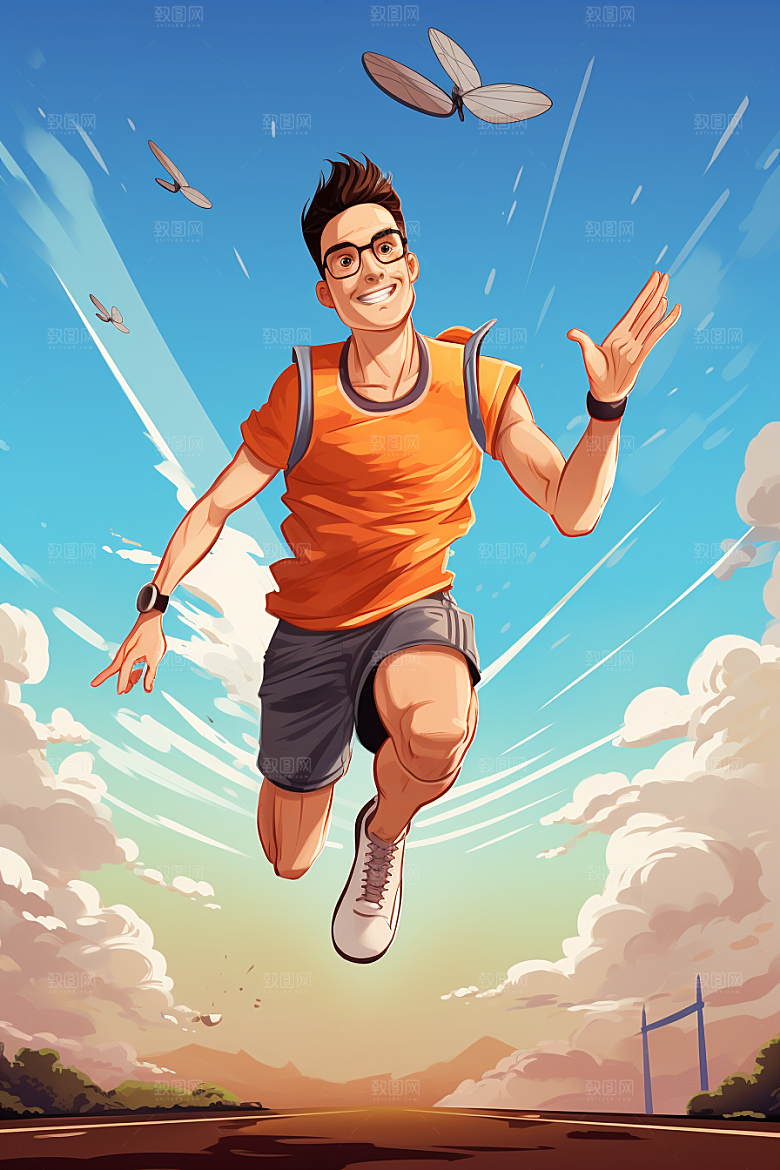 打羽毛球篮球运动员运动插画