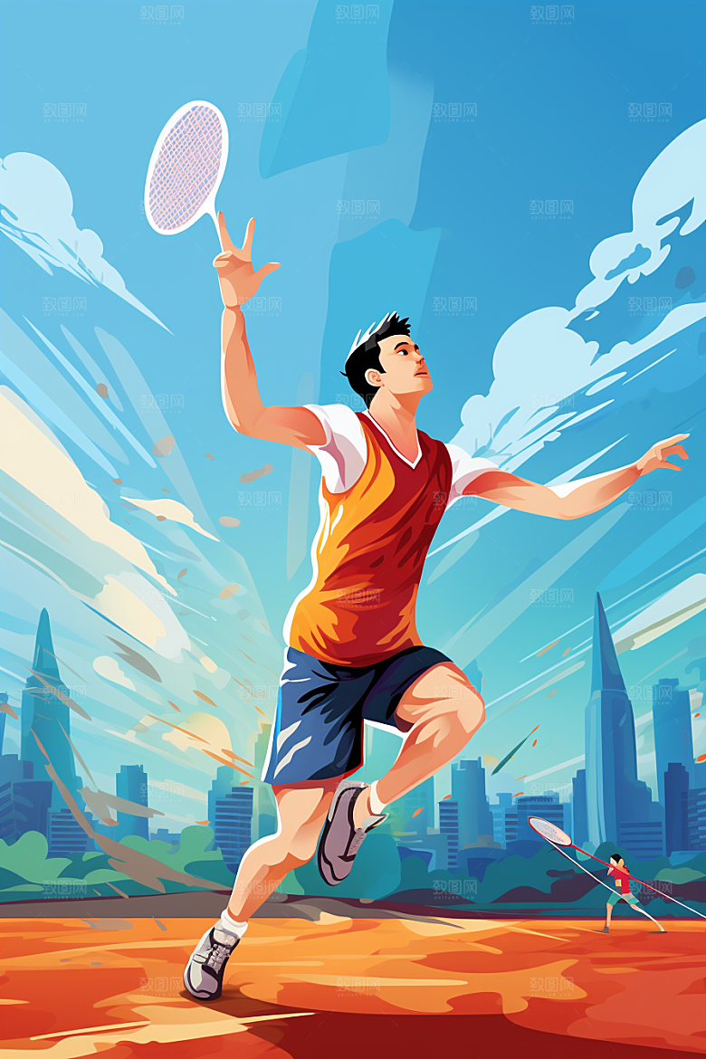 打羽毛球运动篮球运动员插画