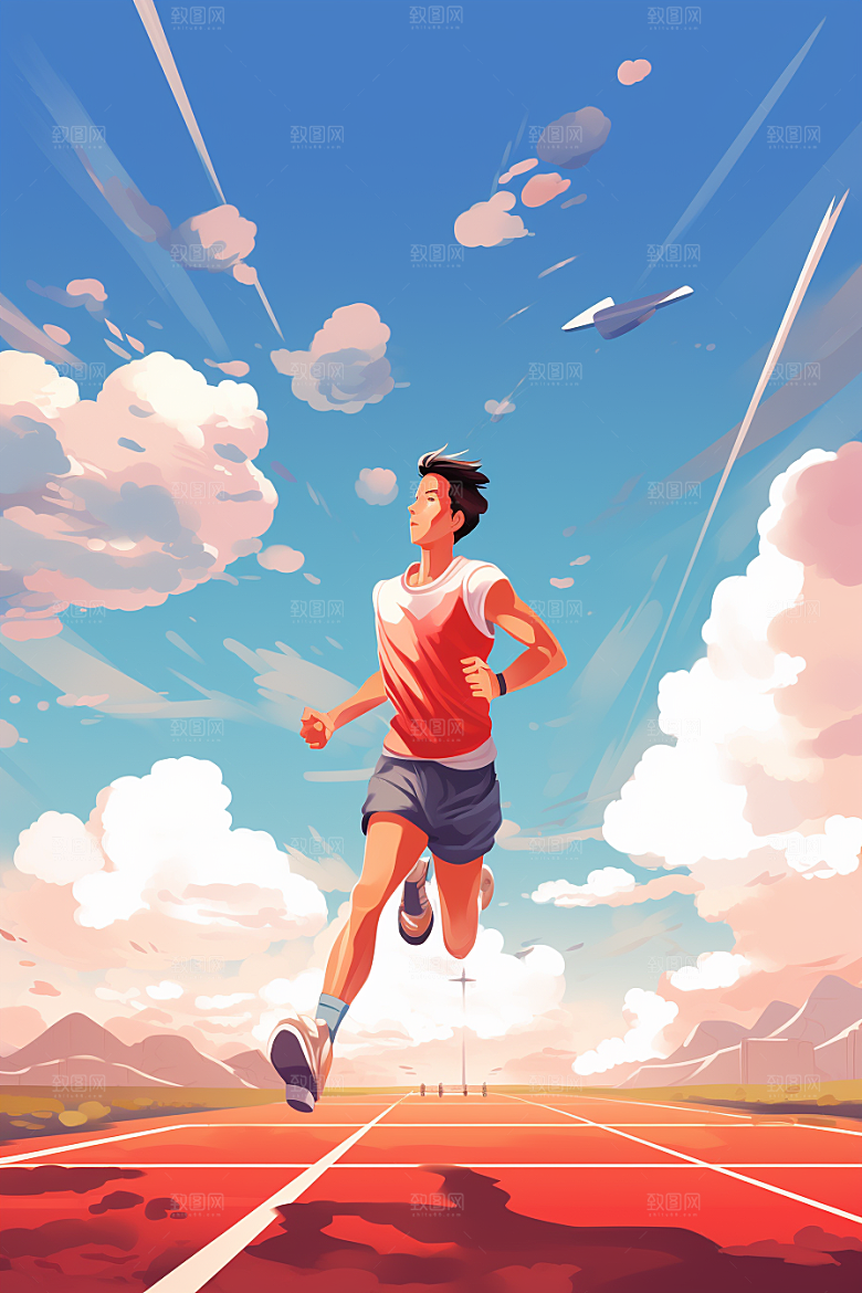 打羽毛球篮球运动员手绘插画